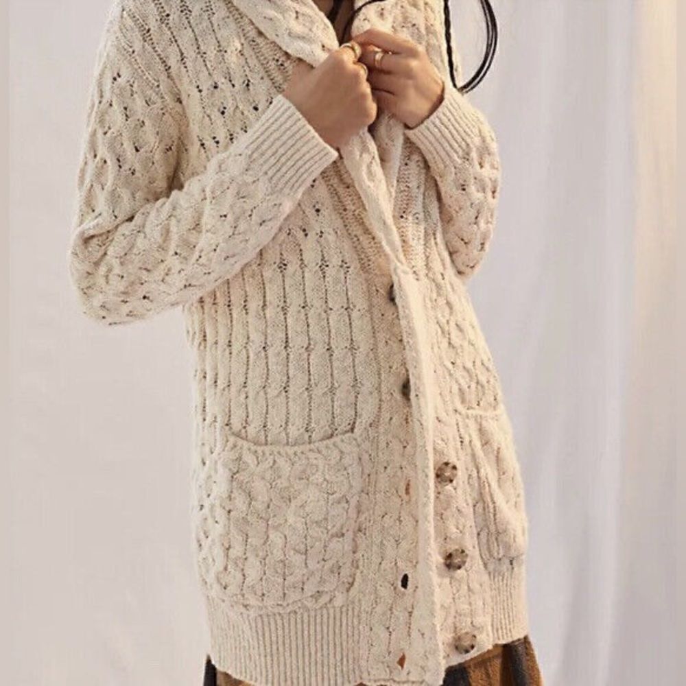 NWT ANTHROPOLOGIE TEXTURED CABLE CARDIGAN SWEATER x PILCRO - Picture 4 of 6